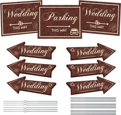 Wedding Direction Signs, 9-Piece Double-Sided Set with 2 Wedding This Way Signs,
