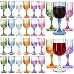 24 Pcs Plastic Vintage Wine Glasses, 7 Oz Plastic Colored Water Goblets for