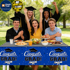multiwins 7-Pack Graduation Party Decorations Set, 3 Blue 54″ x 108″,