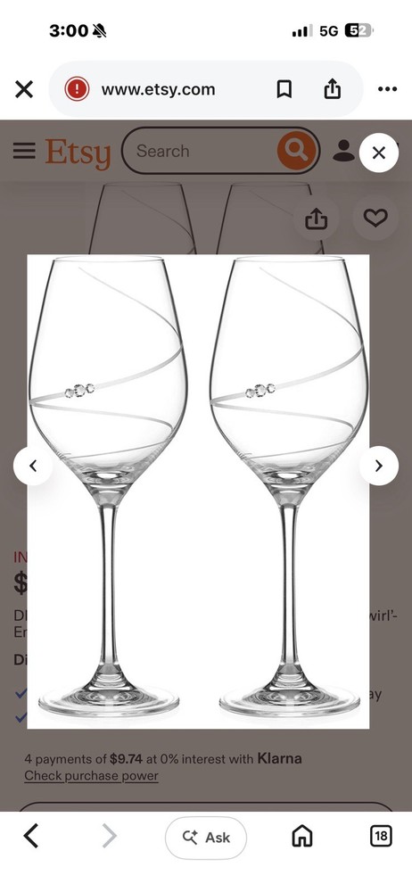 New SWAROVSKI CRYSTAL Set 2 NEW Wine Glasses Etched With Crystal Stones