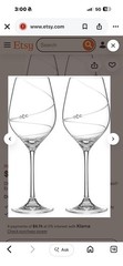 New SWAROVSKI CRYSTAL Set 2 NEW Wine Glasses Etched With Crystal Stones