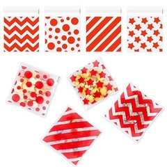 Christmas Cellophane Treat Bags, 100 Pcs Xmas Cookie Goodie Bags with Seal, Red