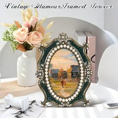 Vintage Picture Frames 4×6,Metal Vintage Photo Frame, Oval Photo 4X6 Green