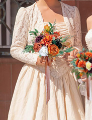 Burnt Orange Bridesmaid Bouquets – 2 PCS Vintage Fall Wedding Flowers