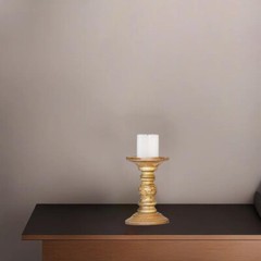 Traditional Medium Burnt Eco-friendly Handmade Mango Wood Pillar Candle Holder