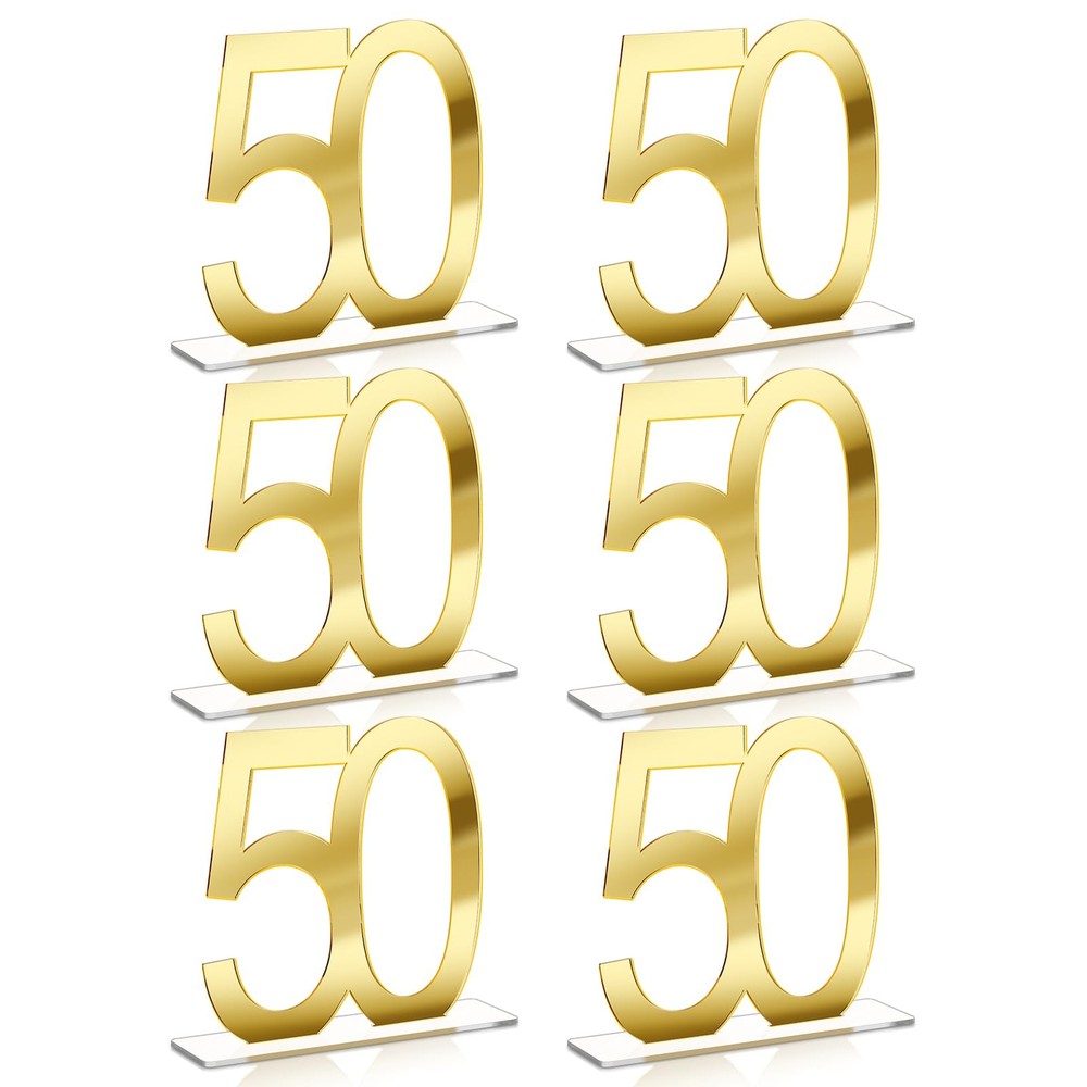 Threehoney 6 Pcs Mirror Gold 50th Birthday Decorations for Men and Women