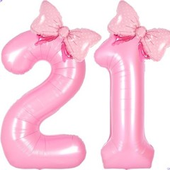 Pink Bow Birthday Decorations 21 12 Balloon Numbers for Girls Women, Number 21