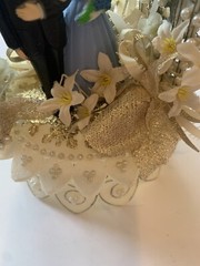 Vintage 1950s Wedding Anniversary Cake Topper Couple in Arch Bells Blue Dress