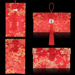 4 Pieces Silk Red Envelope Chinese Pocket Lucky Money Hong One Size,
