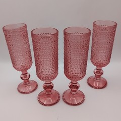 4 Pcs VTG Champagne Flutes, 5 oz Pink Goblet Champagne Glasses, Hobnail Drin..