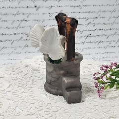 Vintage Wishing Well Cake Topper Bisque Porcelain Lovebirds Dove Figurine