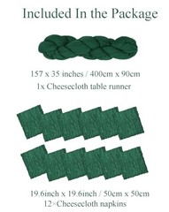 Cheesecloth Table Runner 13 Ft and 13Ft Table Runner + 12 Napkins Emerald Green