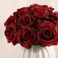 Artificial Flowers Silk Roses Real Touch Blooming Rose – Gradient Burgundy Red