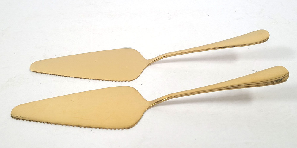 Gold Cake Server 2 PCS Set Stainless Steel Serrated Pie Cutter Server NEW