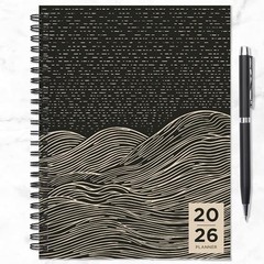 2026 Medium Weekly Monthly Planner with 12-Month Calendar Grid, Rolling Waves