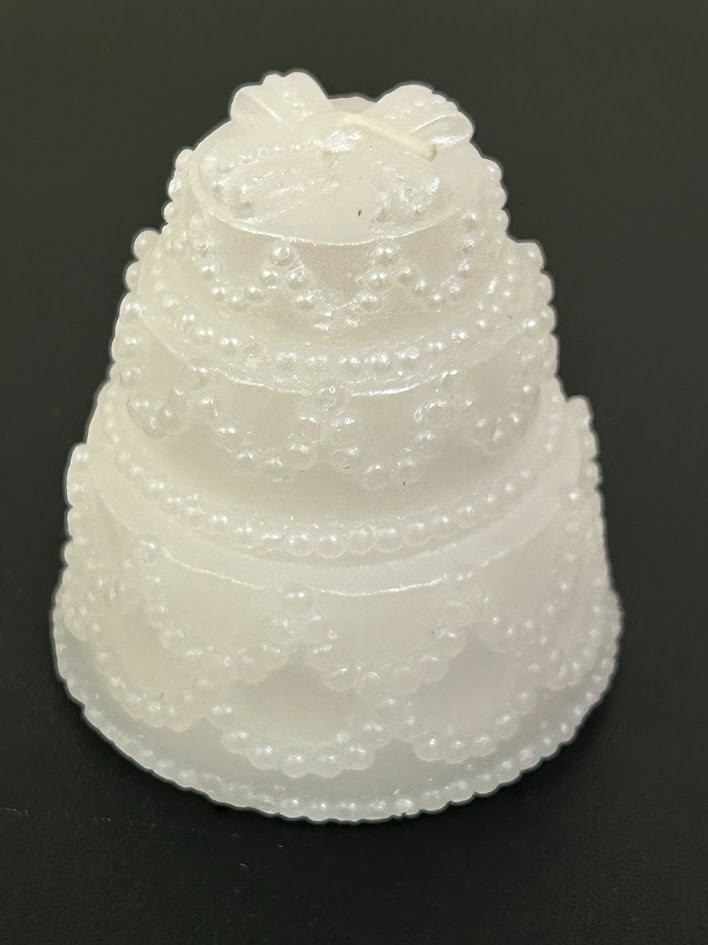 Wedding Cake Wax Candle Table Décor Topper White Anniversary Shower 2″