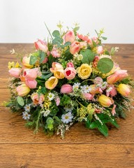 Pastel Tulip Floral Centerpiece for Table, Farmhouse arrangement