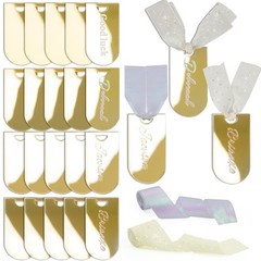 20 PCS Mirror Gold Acrylic Place Cards Ribbon Wedding Name Tags Table Decor
