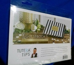 NIP David Tutera Black And White Striped Satin Cover Wedding Guest Book with Pen
