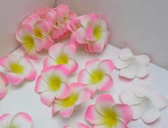 50 Pcs x 2.7″ Artificial Flower Foam Pink with Yellow Plumeria Heads for Weeding
