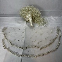 Ivory Pearl Waterfall Bridal Bouquet: Cascading Wedding Bouquet and Pearl Vale