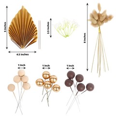 25 ASSORTED Palm Leaves Flower Ball Boho CAKE TOPPERS Decoration Set Events