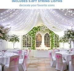 Whiteceiling drapeswith string lights 6-panel design,each panel 5 feet x 10 feet