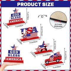 4 Pieces Patriotic Table Decor, Memorial Day Wooden Table Sign Decorations of Go