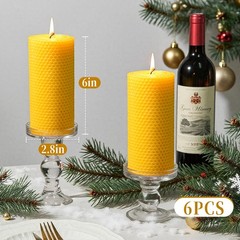 Makalone 6 Pack Natural Beeswax Pillar Candles2.8X6In Handmade Beeswax Rolled