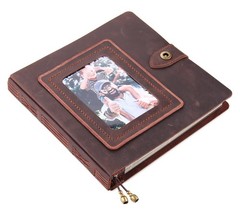 Leather photo Album Self Adhesive Pages, Handamde Leather Scrapbook Photo Alb…