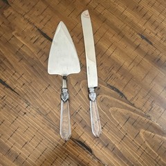 2pc Stainless Steel Cake Knife & Server Set, Clear Solid Plastic Handles