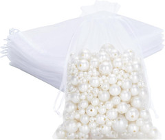 25PCS White Organza Bags 5X7 Inches, Sheer Mesh Jewelry Pouches, Organza Gift Ba