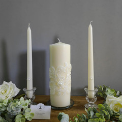 Hosley 11.5-Inch Wedding Unity Candle Set – Cream Pillar & 2 Taper Candles for C