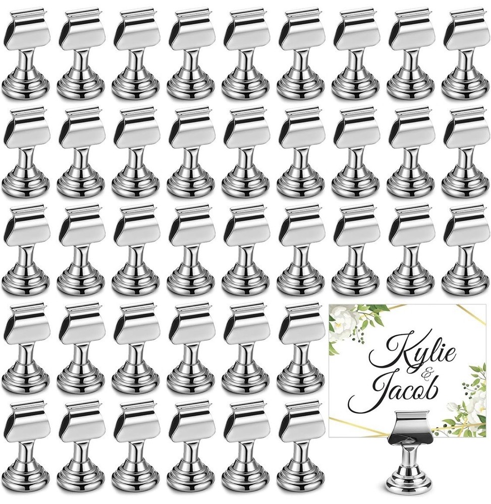 48 Pack Silver Table Number Holders Metal Place Card Photo Memo Stands