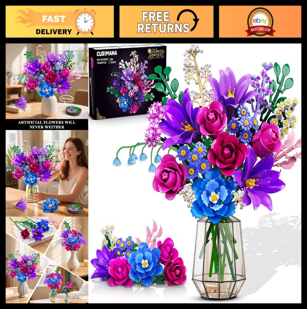 LED Light Flower Bouquet Building Set, 21 PCS Botanical Block Toy, Home Decor Gi