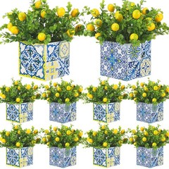Blue Tile Lemon Centerpiece Decor – Amalfi Coast Style Box with Artificial Lemon