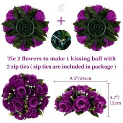 BLOSMON Flower Balls Wedding Rose Centerpieces 10 Pcs Purple Fake Flowers wit…