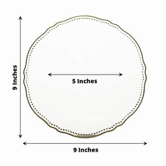 CLEAR 10 Round 9″ Plastic DINNER PLATES Gold Scalloped Rim Party Decorations