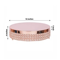 1 Tier ROSE GOLD METAL 15.5″ Cake Stand Crystal Beads Cupcake Wedding Dessert