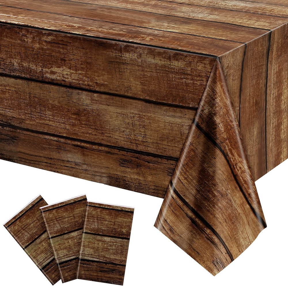 Irenare 3 Pcs Brown Wood Grain Tablecloths Rustic 54 x 108 inches,