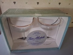 Bride & Groom Toast Glasses Goblets Set in Original Box Vintage