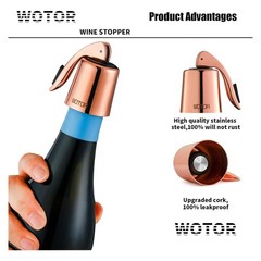 WOTOR Stainless Steel Wine Bottle Stoppers with Silicone – 2 Pack, Rosegold-2