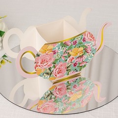 6 ASSORTED Paper Teapot Favor BOXES Vintage Floral Design Party Event Decoration