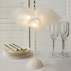 15″ WHITE Feather DESK LAMP Decorative LED Light Table Centerpiece Party Home