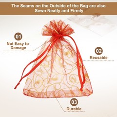 50Pcs Organza Bags 2.8×3.5 Inch Candy Bags Mesh Bag Jewelry Bag Red