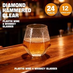 24 Pack Plastic Champagne Flutes Disposable Wine Glasses – 12 Hammered Diamond