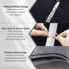 Trading Card Binder, 3-Ring 9-Pocket Zipper Binder for Baseball Cards, Sports…