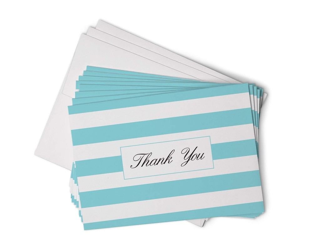 Hill Valley Greetings Sky Blue Striped Thank You Cards – 48 Classic Note Card…