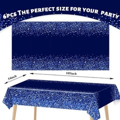 3pcs Blue Silver Tablecloths 54 inches x 108 inches, Sequin 3 Pieces