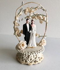Vintage 1950s Wedding Cake Topper Bride Groom Floral Arch Mid Century